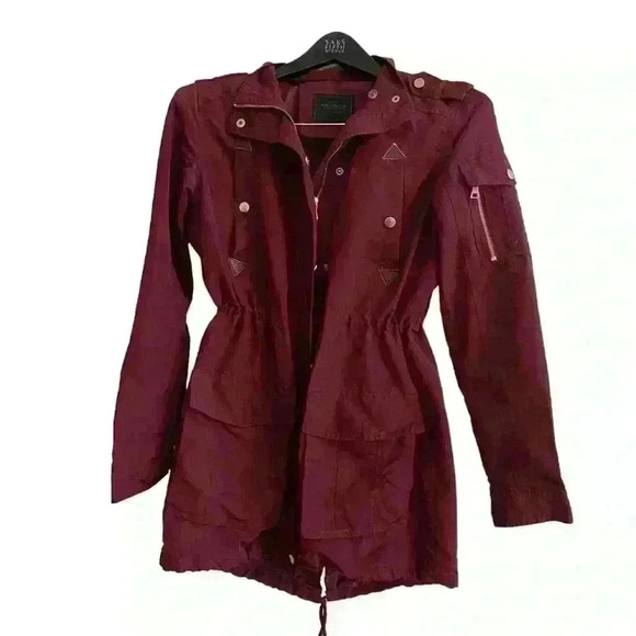 Miss London Jacket Women Size S Black Label Utility Cinch Waist Burgundy Outdoor - Picture 7 of 13